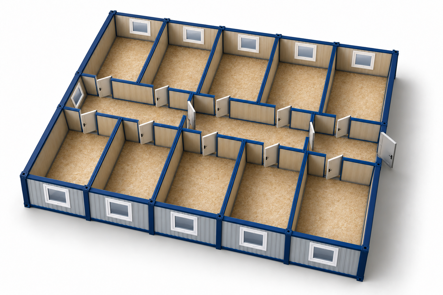 Гостиница из блок контейнеров двухэтажная — Второй этаж · объёмный интерьер