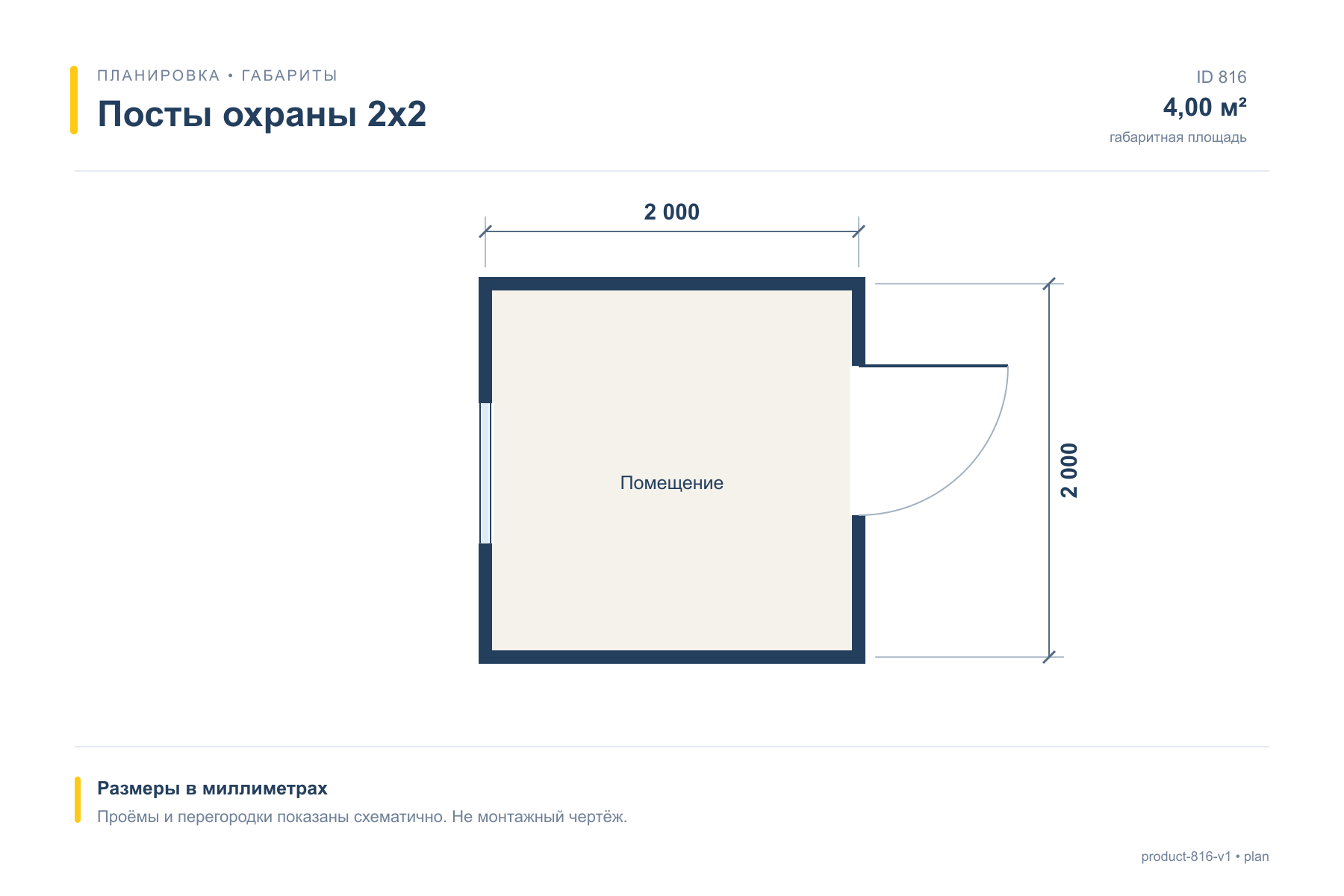 Посты охраны 2х2 — План с размерами