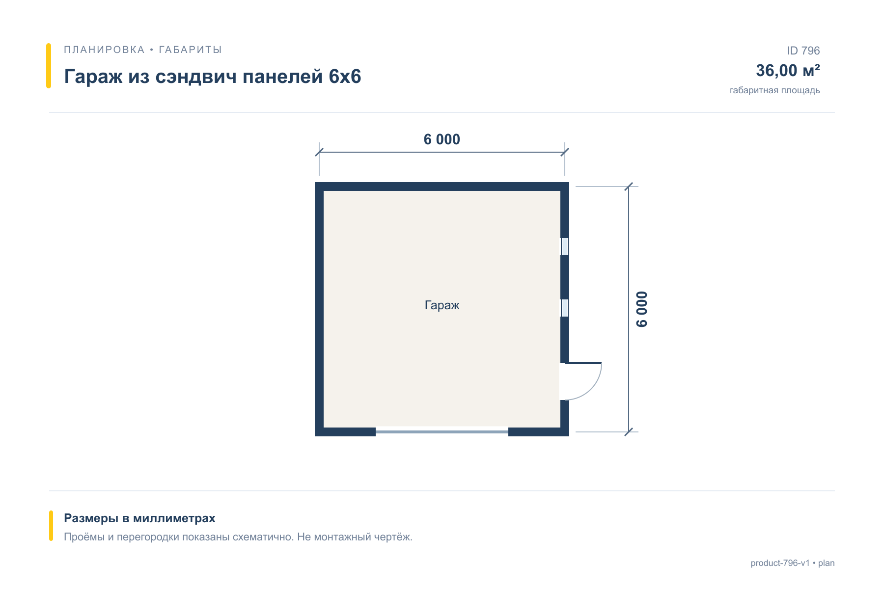 Гараж из сэндвич панелей 6х6 — План с размерами